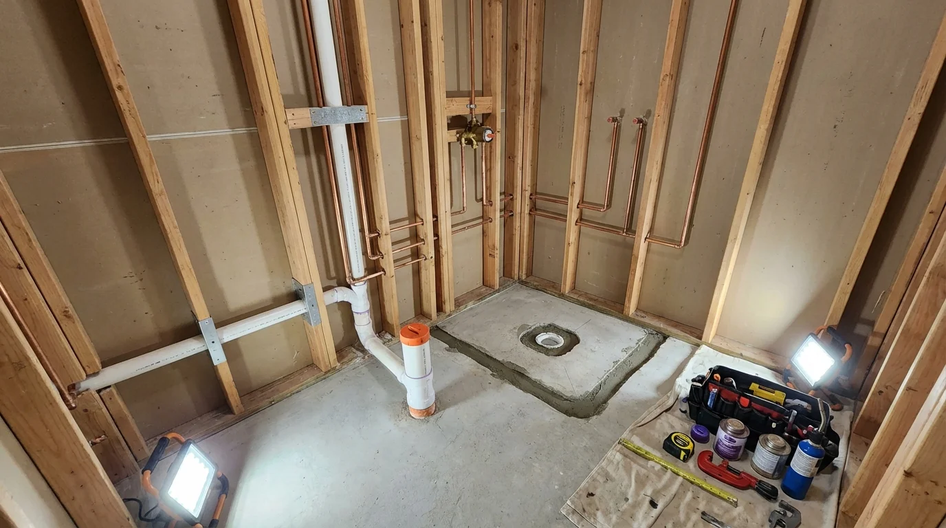 Bathroom rough-in plumbing during remodel by Johns Plumbing LLC in Show Low