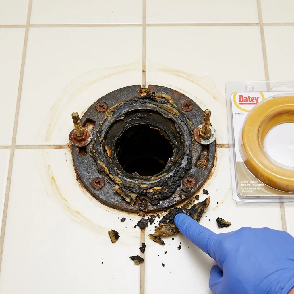 Failed wax ring showing water seepage at the base of a toilet in a Show Low, AZ home